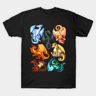 Wings of Fire: Jade Winglet Dragons - Moonwatcher, Winter, Qibli, Turtle, Kinkajou, Umber, Peril, T-Shirt